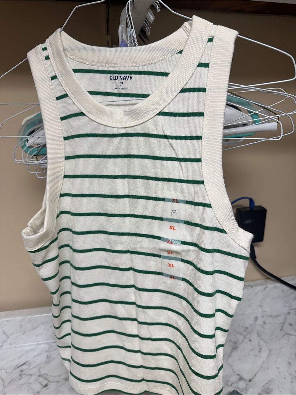 Old Navy Cream Tank Top with Green Stripes